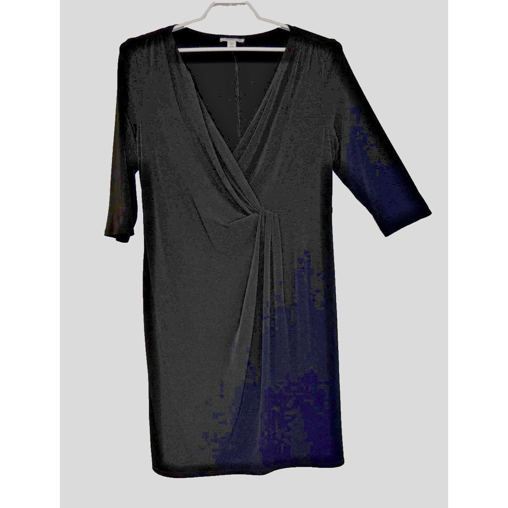 Coldwater Creek Dress Size 20W Black Faux Wrap 3/4 Sleeve Deep V-Neck Stretch